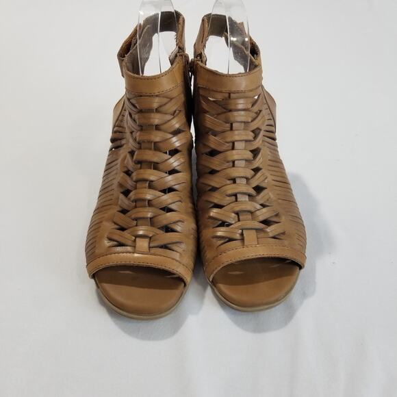 Rockport Womens 9.5 M Hattie Braid Sling Heeled Sandal, Tan Ankle Peep Toe Strap - Picture 2 of 12